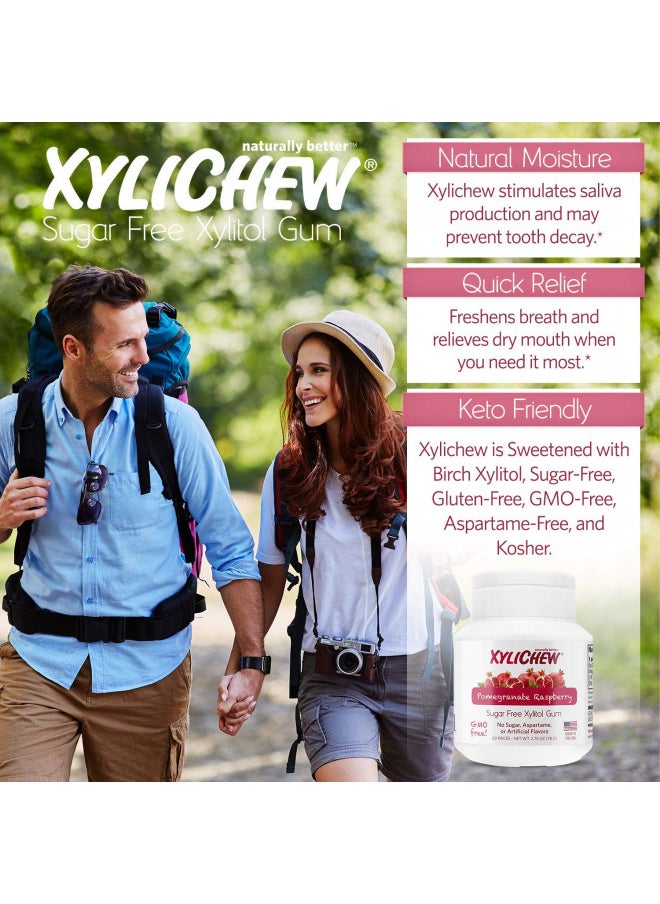 Xylichew 100% Xylitol Chewing Gum - Non GMO, Non Aspartame, Gluten Free, and Sugar Free Gum - Natural Oral Care, Relieves Bad Breath and Dry Mouth - Pomegranate Raspberry, 60 Count