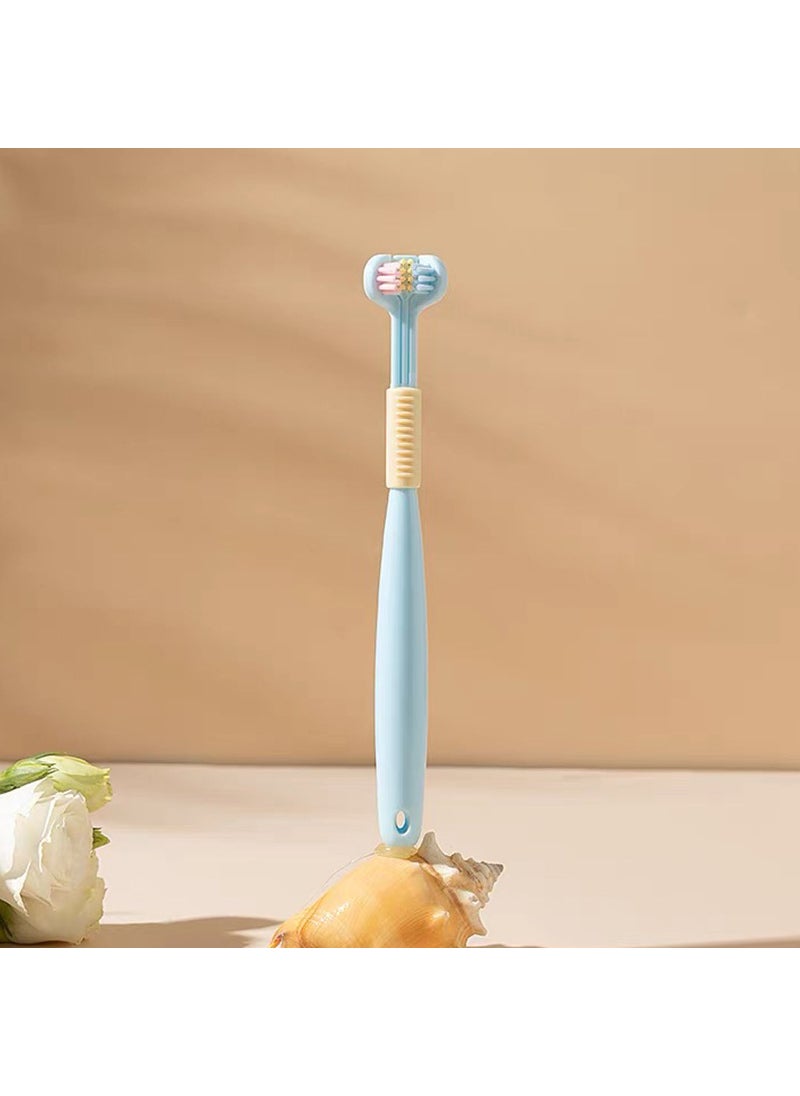 [Three-side toothbrush] Arina childrens three-side toothbrush macaron color tooth cleaning three-head toothbrush scraping tongue coating A22 A22-Blue (Children)