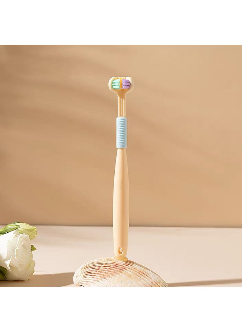 [Three-side toothbrush] Arina childrens three-side toothbrush macaron color tooth cleaning three-head toothbrush scraping tongue coating A22 A22-Yellow (Children)