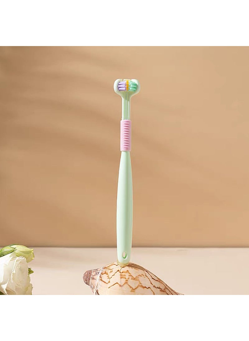 [Three-side toothbrush] Arina childrens three-side toothbrush macaron color tooth cleaning three-head toothbrush scraping tongue coating A22 A22-Green (Children)