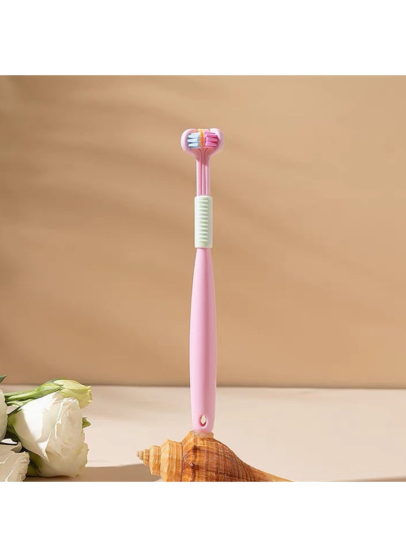 [Three-side toothbrush] Arina childrens three-side toothbrush macaron color tooth cleaning three-head toothbrush scraping tongue coating A22 A22-Pink (Child)