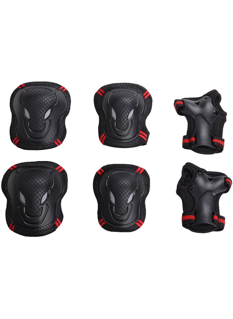 Adult and Kids Skating Protective Gear Set Black and red protective gear six-piece set