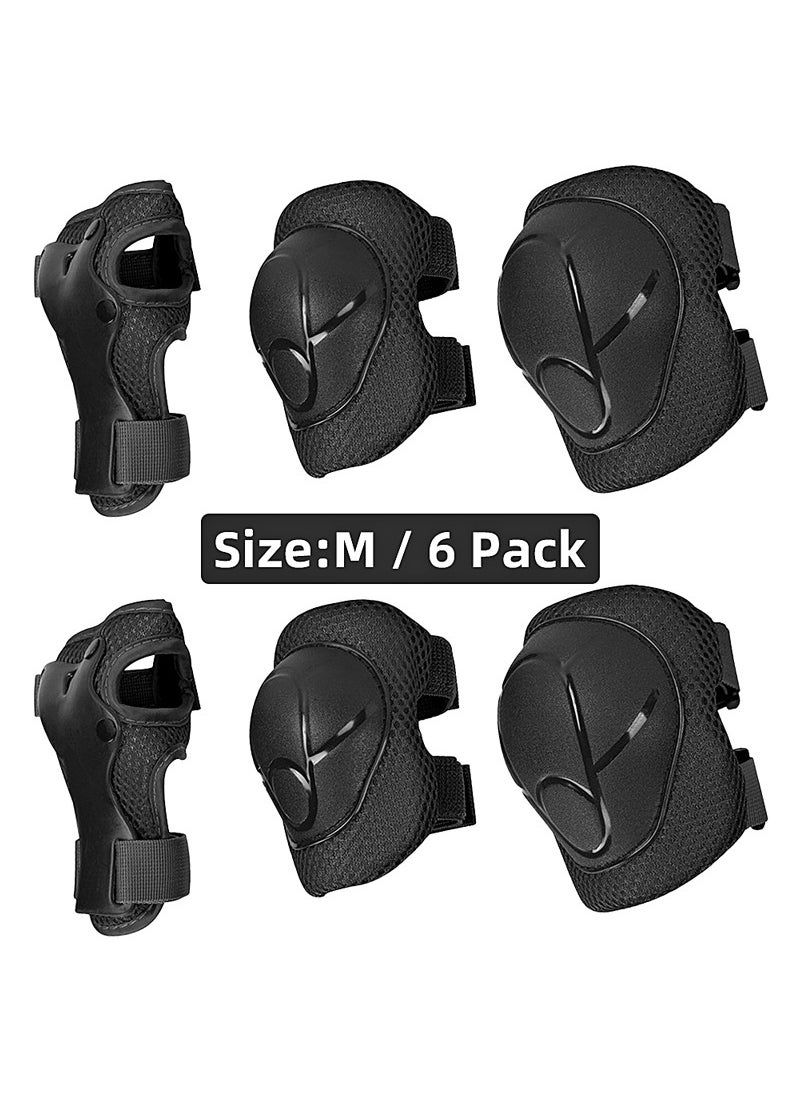 Nylon knee pads elbow pads roller skating skateboard sports foot basketball running sliding balance car 6 pieces suit childrens protective gear All Black