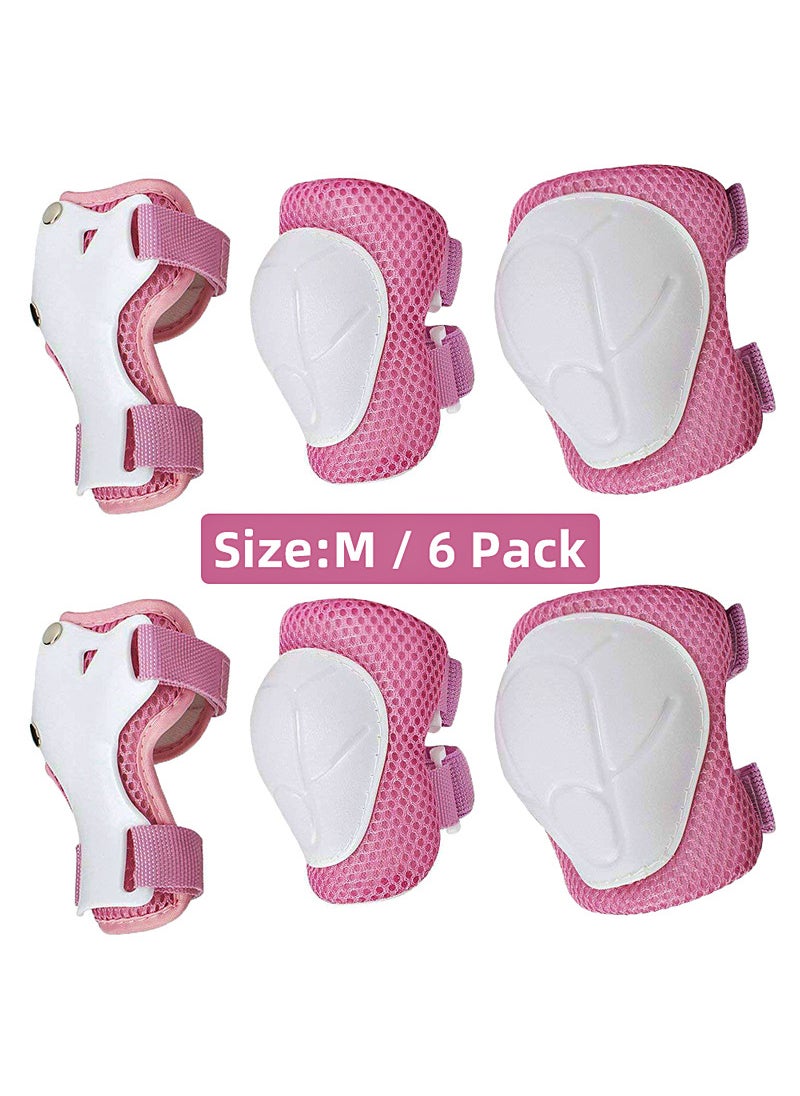 Nylon knee pads elbow pads roller skating skateboard sports foot basketball running sliding balance car 6 pieces suit childrens protective gear Pink White