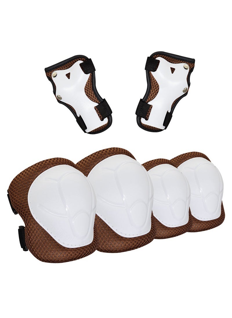 Nylon knee pads elbow pads roller skating skateboard sports foot basketball running sliding balance car 6 pieces suit childrens protective gear Brown and White