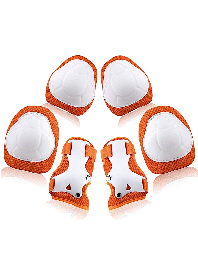 Nylon knee pads elbow pads roller skating skateboard sports foot basketball running sliding balance car 6 pieces suit childrens protective gear Orange White