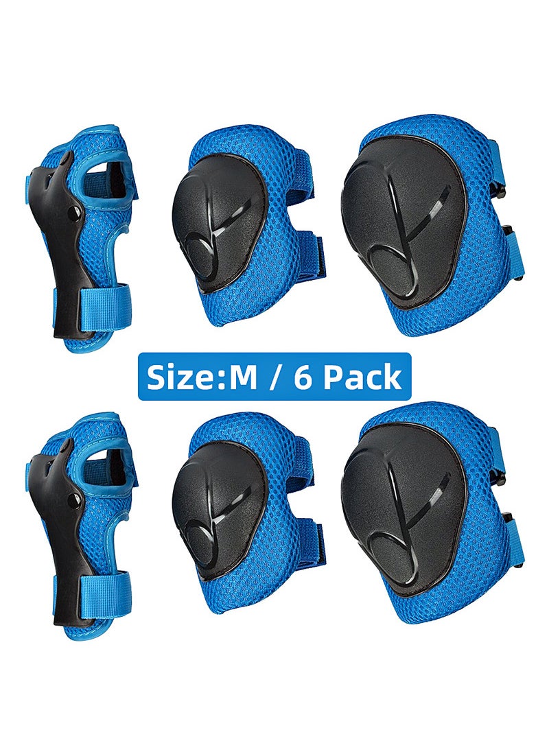 Nylon knee pads elbow pads roller skating skateboard sports foot basketball running sliding balance car 6 pieces suit childrens protective gear Blue and Black