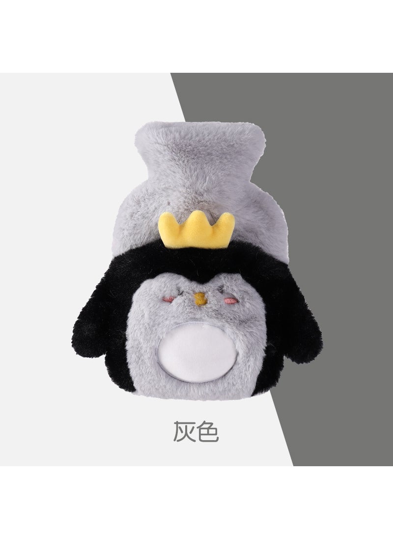 Detachable Medium Plush Hand Warmer Hot Water Bottle with Thickened LinerGray Penguin Gray Penguin