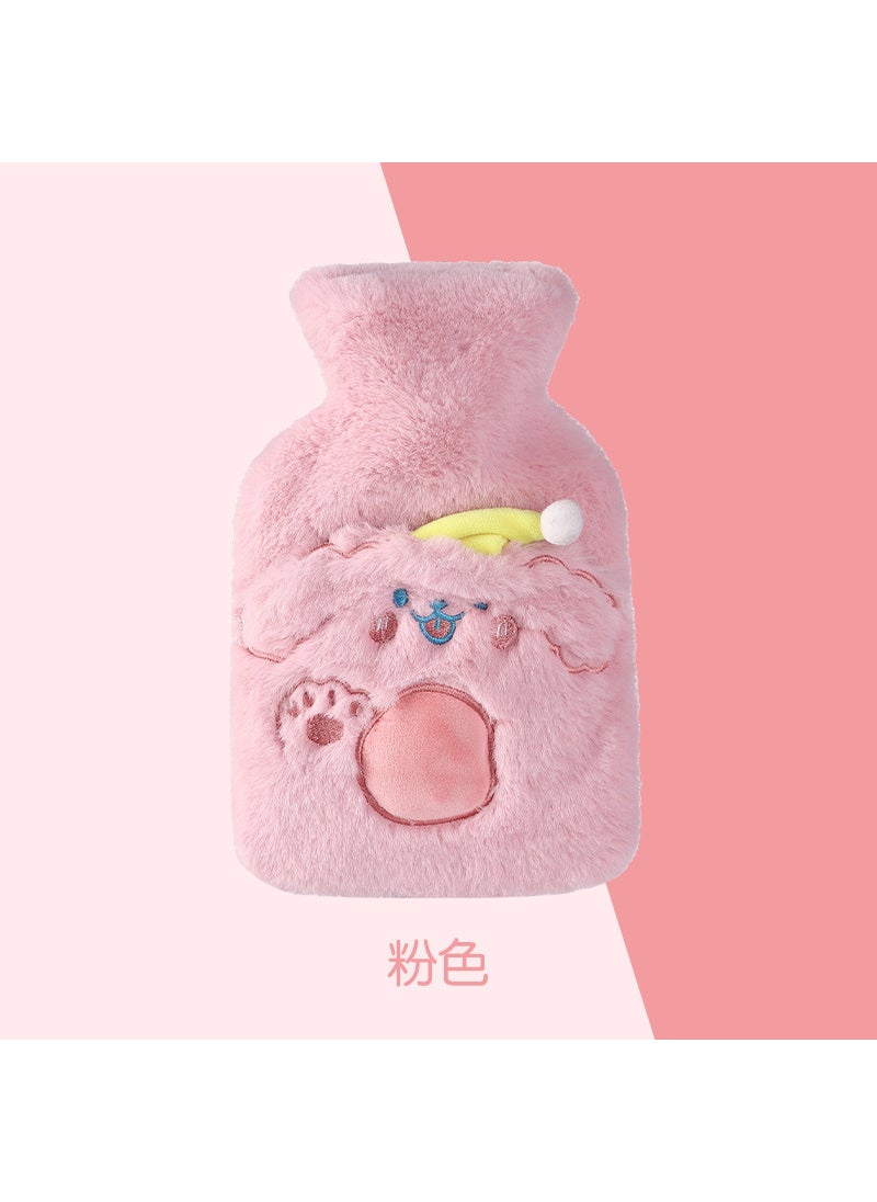 Detachable Medium Plush Hand Warmer Hot Water Bottle with Thickened LinerPink Puppy Pink Puppy