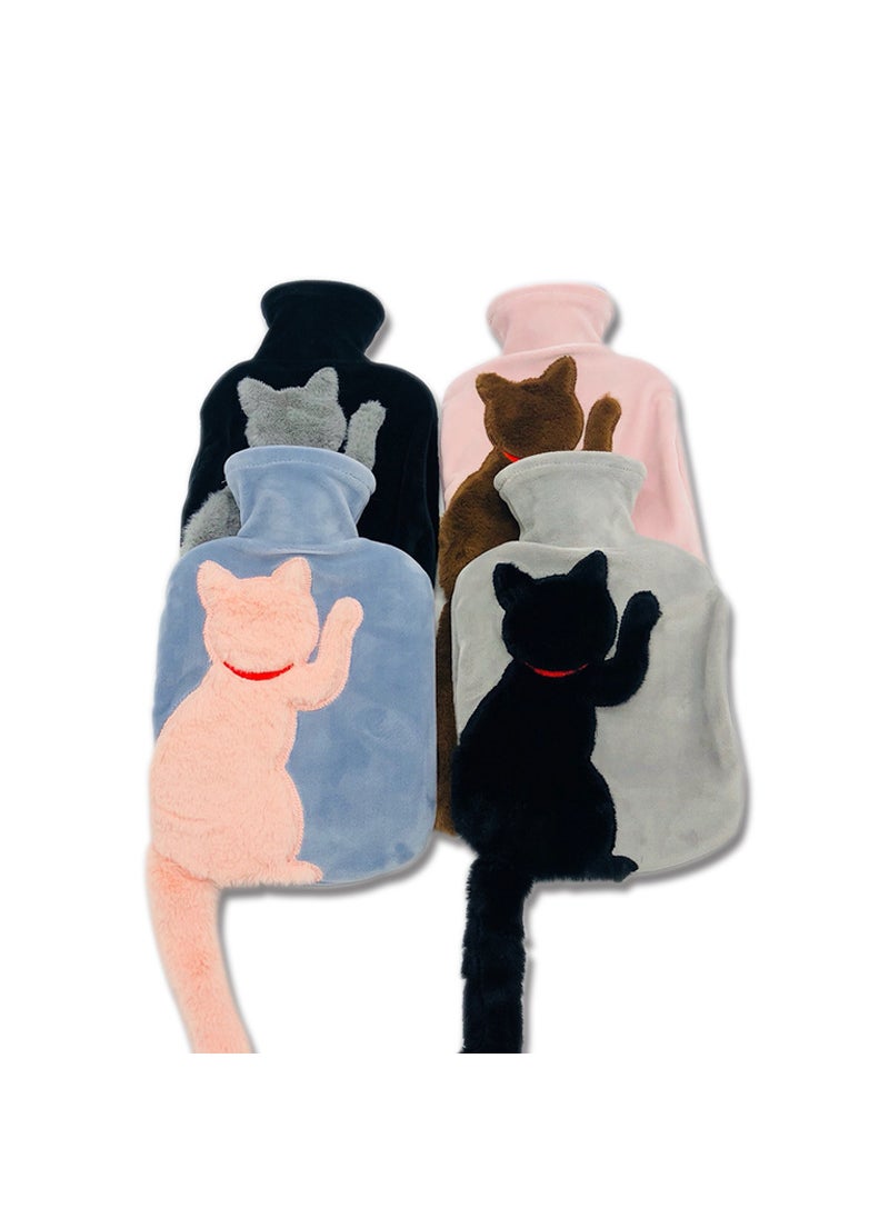 Water injection hot water bag imitation rabbit plush cute tail cat water injection PVC extrusion resistant hand warmer removable warm water bag wholesale Color mixing