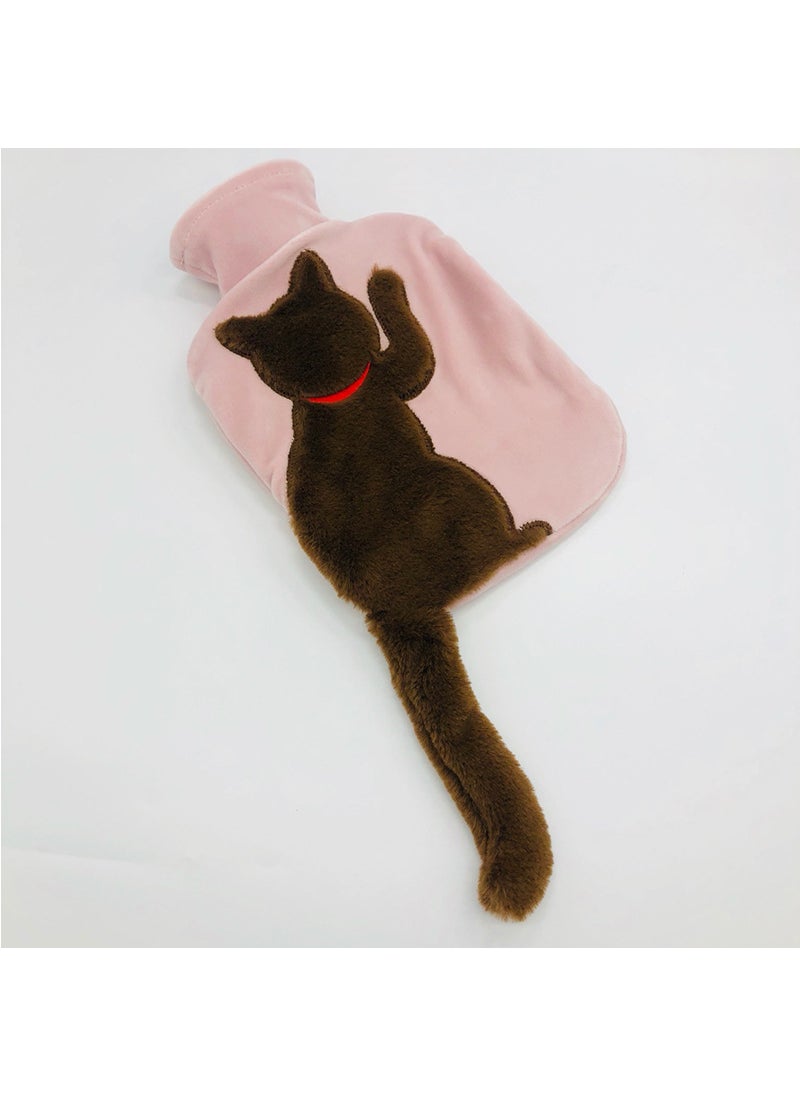 Water injection hot water bag imitation rabbit plush cute tail cat water injection PVC extrusion resistant hand warmer removable warm water bag wholesale Brown cat