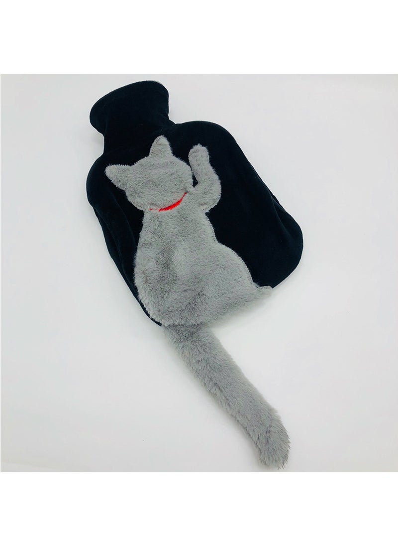Water injection hot water bag imitation rabbit plush cute tail cat water injection PVC extrusion resistant hand warmer removable warm water bag wholesale Gray Cat