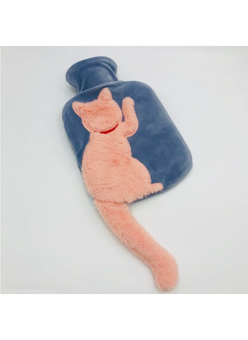 Water injection hot water bag imitation rabbit plush cute tail cat water injection PVC extrusion resistant hand warmer removable warm water bag wholesale Orange Cat