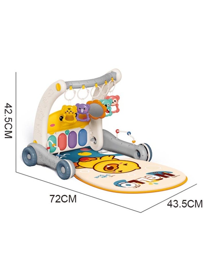 4-in-1 Baby Playmat & Play Piano Gym with Walker, Sit-to-Stand Learning Walker, Kick & Play Piano Gym Mat, Baby Push Stroller with Musical Activity Center, Educational Floor Mat for Tummy Time, Infants 0-12 Months