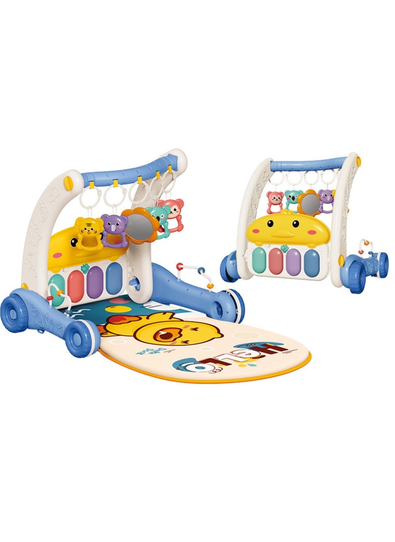 4-in-1 Baby Playmat & Play Piano Gym with Walker, Sit-to-Stand Learning Walker, Kick & Play Piano Gym Mat, Baby Push Stroller with Musical Activity Center, Educational Floor Mat for Tummy Time, Infants 0-12 Months