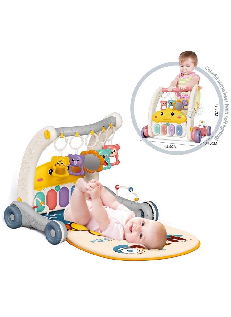 4-in-1 Baby Playmat & Play Piano Gym with Walker, Sit-to-Stand Learning Walker, Kick & Play Piano Gym Mat, Baby Push Stroller with Musical Activity Center, Educational Floor Mat for Tummy Time, Infants 0-12 Months