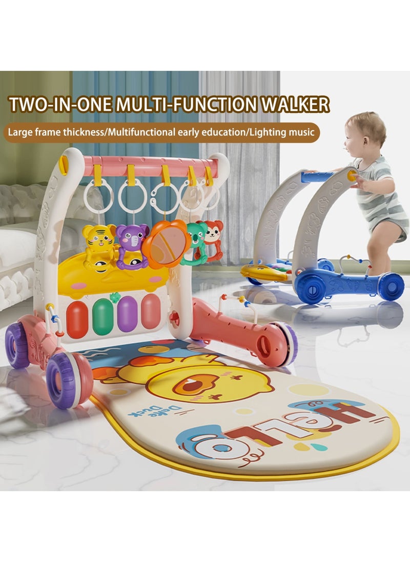 4-in-1 Baby Playmat & Play Piano Gym with Walker, Sit-to-Stand Learning Walker, Kick & Play Piano Gym Mat, Baby Push Stroller with Musical Activity Center, Educational Floor Mat for Tummy Time, Infants 0-12 Months