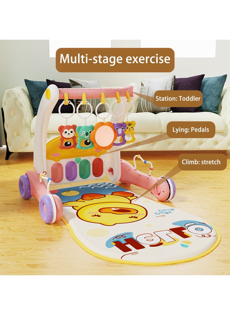 4-in-1 Baby Playmat & Play Piano Gym with Walker, Sit-to-Stand Learning Walker, Kick & Play Piano Gym Mat, Baby Push Stroller with Musical Activity Center, Educational Floor Mat for Tummy Time, Infants 0-12 Months