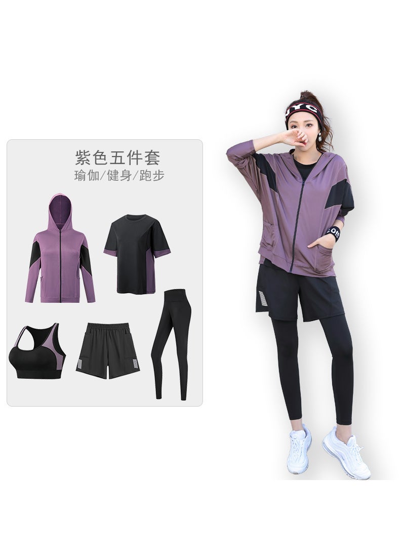 Plus Size Fitness 5-Piece Set Spring Summer Purple five-piece set