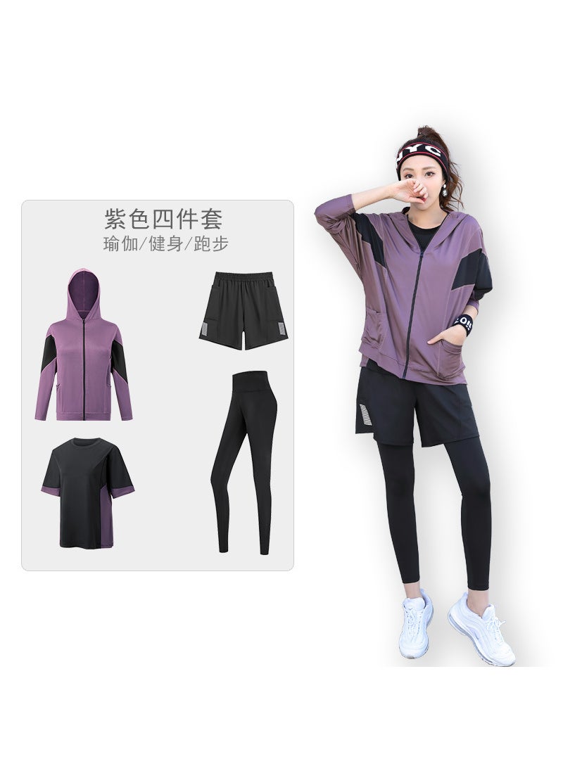 Plus Size Fitness 5-Piece Set Spring Summer Purple four-piece set