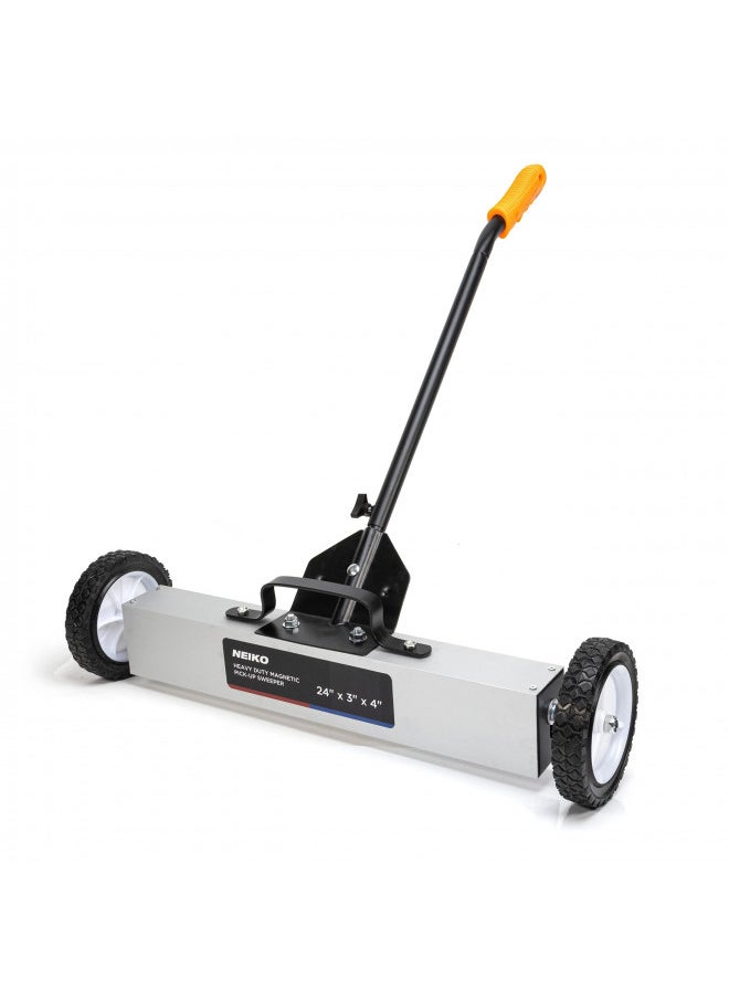 NEIKO 53416A 24 Rolling Magnetic Sweeper with Wheels, 30 Pound Capacity, Adjustable Handle & Floor Magnet Clearance Height, Metal Pick Up and Nail Magnet, Floor Sweeper for Construction, Shop, Etc.