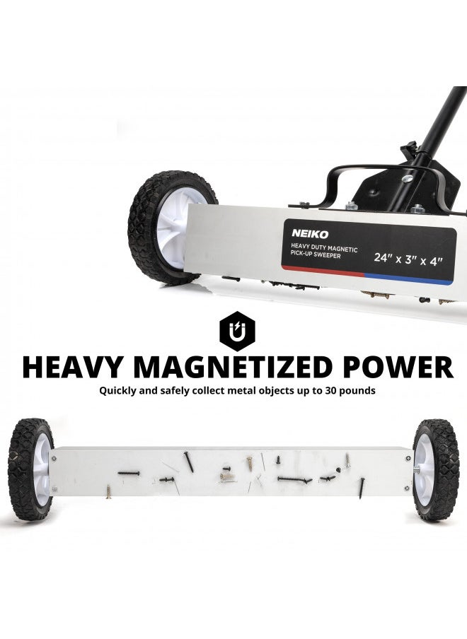 NEIKO 53416A 24 Rolling Magnetic Sweeper with Wheels, 30 Pound Capacity, Adjustable Handle & Floor Magnet Clearance Height, Metal Pick Up and Nail Magnet, Floor Sweeper for Construction, Shop, Etc.