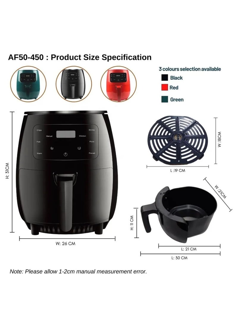 Silver Crest Multifunctional Digital Touch Air Fryer 6L 2400W  Electric Digital Air Fryer Oven with Cooking Preset Health Oil Free Cooker Multi-function Air Fryer Toaster