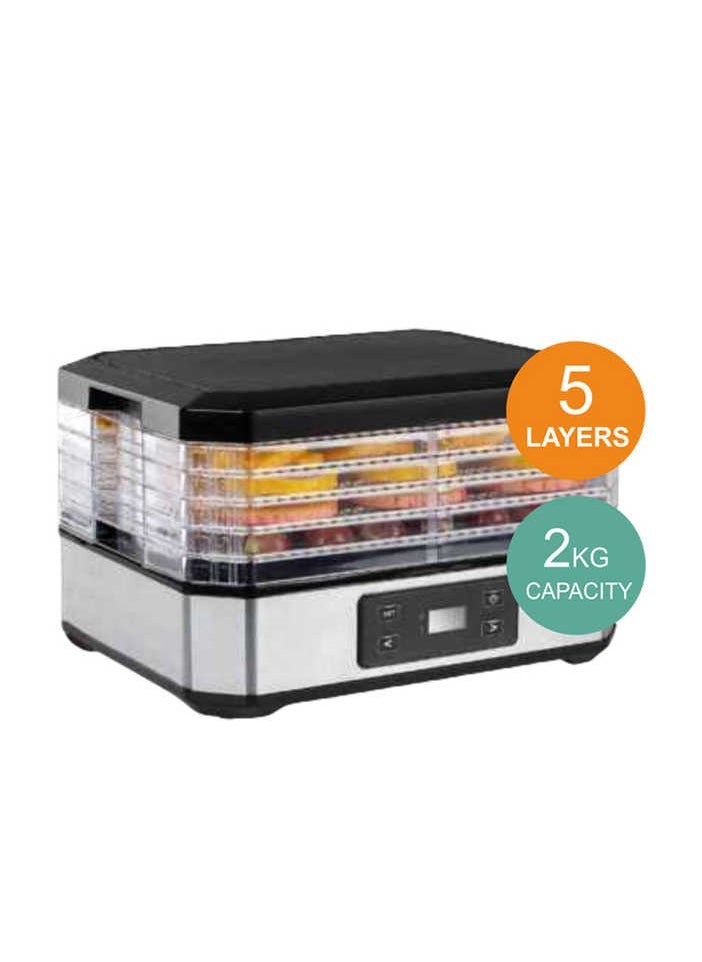 5 Layer Food Dehydrator Machine, 2kg Capacity, Fast Drying with Double Layer Outer Shell, Adjustable Temperature Control for Fruits, Vegetables, Meat, Herbs – Durable & Energy Efficient