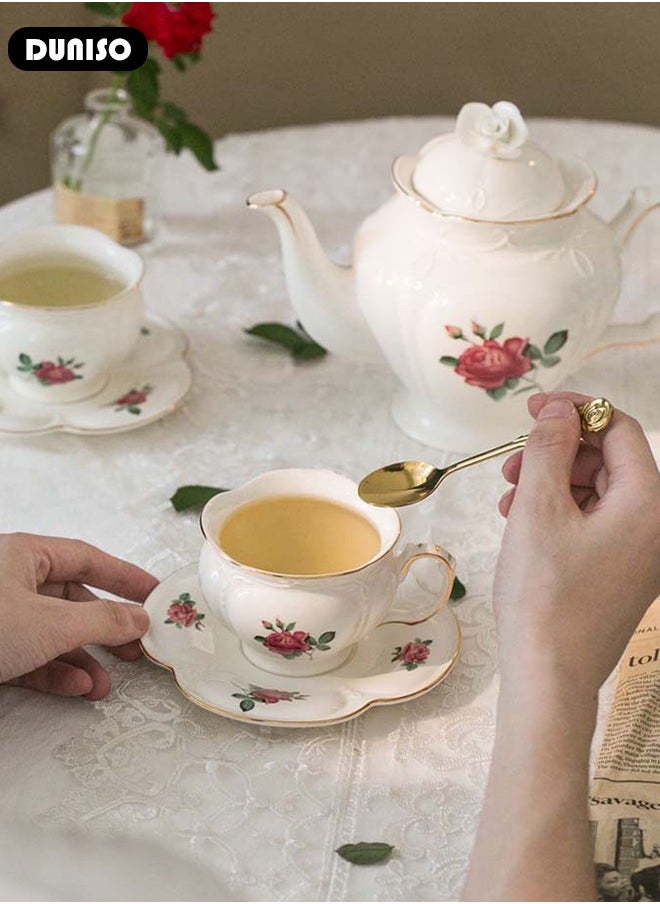 Ceramic Tea Cups and Saucers, European Retro Style Coffee Cups, Glazed Tea Mugs,  Latte Cups and Espresso Mug for Coffee Drinks and Tea, Kitchen and Living Room Saucers Set,Ceramic Coffee Cup for Office and Home