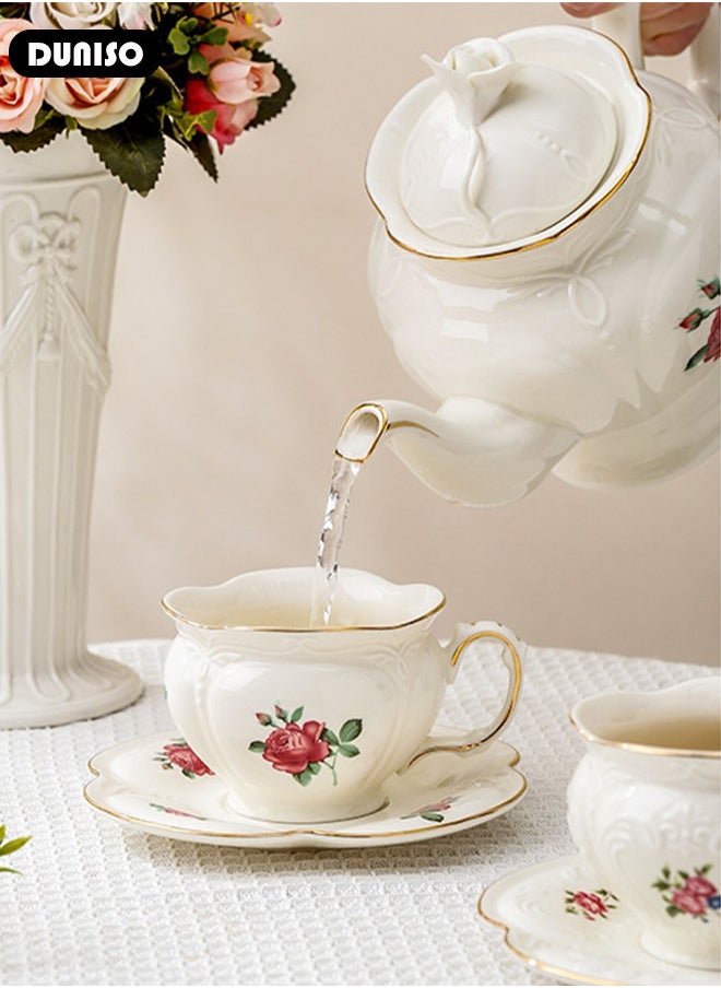 Ceramic Tea Cups and Saucers, European Retro Style Coffee Cups, Glazed Tea Mugs,  Latte Cups and Espresso Mug for Coffee Drinks and Tea, Kitchen and Living Room Saucers Set,Ceramic Coffee Cup for Office and Home