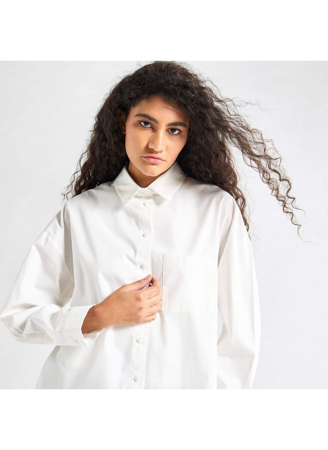 Solid Shirt with Collar and Long Sleeves