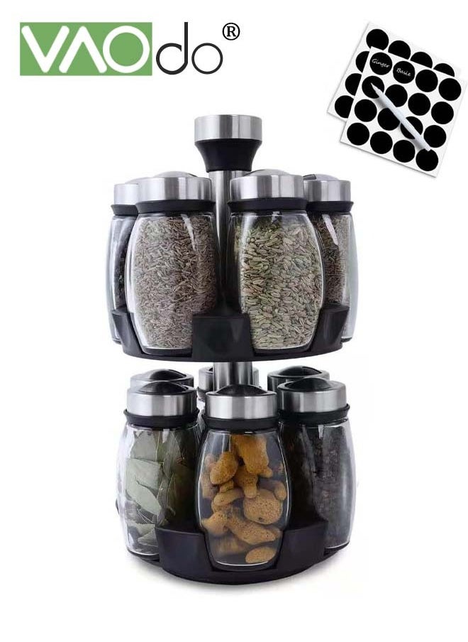 13PCS Revolving Spice Rack Organizer Countertop Spinning Spice Storage Rack Tower Organizer with 12 Empty Jars Rotating Spice Holder Shelf Seasoning Rack Shelf Spice Seasoning Bottle Organizer