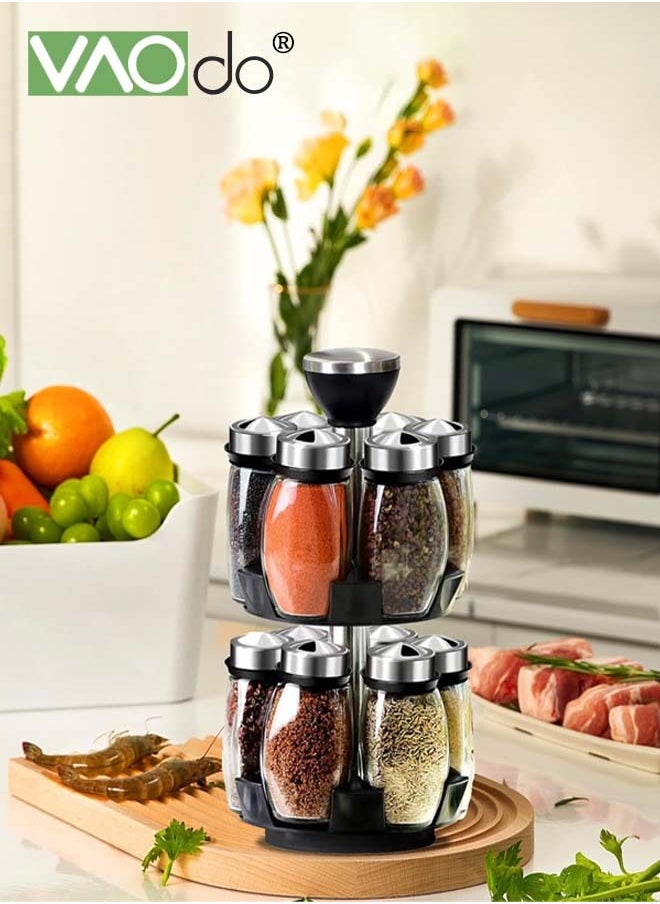 13PCS Revolving Spice Rack Organizer Countertop Spinning Spice Storage Rack Tower Organizer with 12 Empty Jars Rotating Spice Holder Shelf Seasoning Rack Shelf Spice Seasoning Bottle Organizer