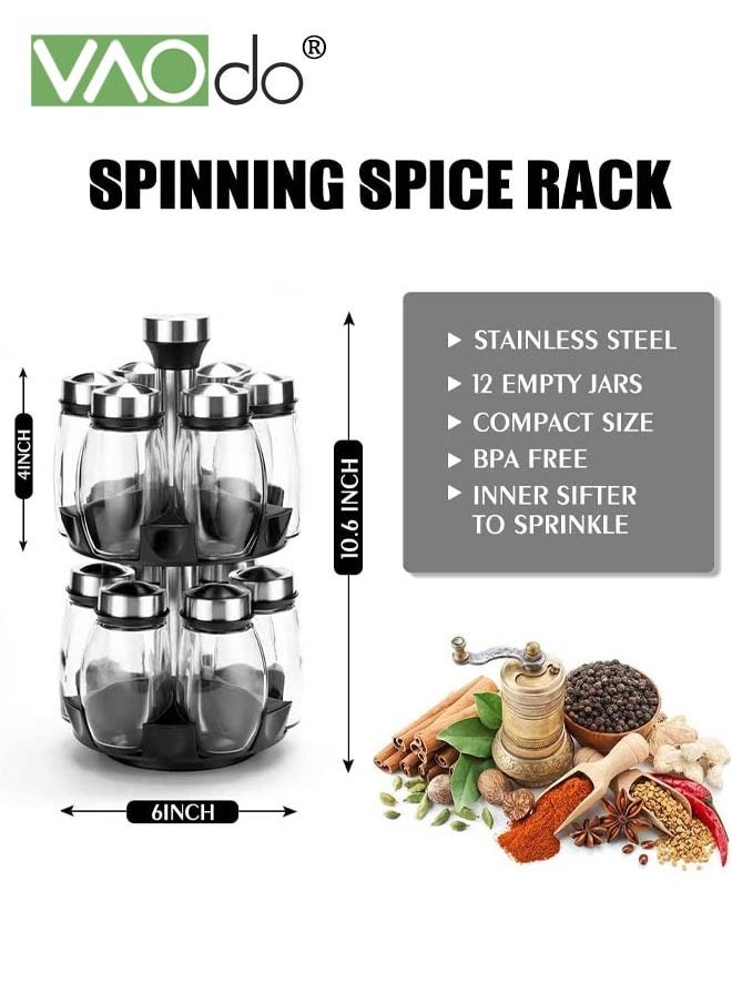 13PCS Revolving Spice Rack Organizer Countertop Spinning Spice Storage Rack Tower Organizer with 12 Empty Jars Rotating Spice Holder Shelf Seasoning Rack Shelf Spice Seasoning Bottle Organizer