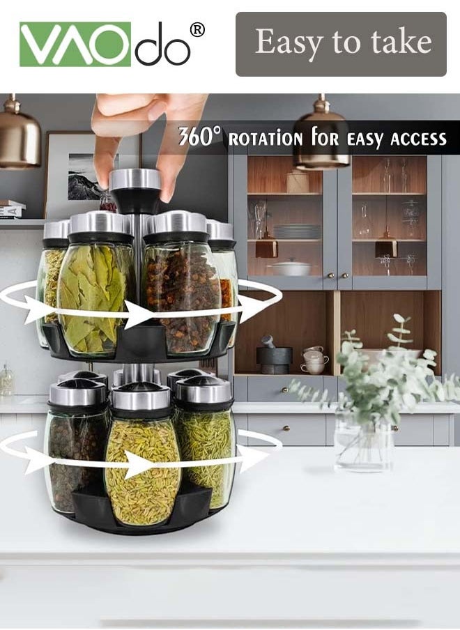 13PCS Revolving Spice Rack Organizer Countertop Spinning Spice Storage Rack Tower Organizer with 12 Empty Jars Rotating Spice Holder Shelf Seasoning Rack Shelf Spice Seasoning Bottle Organizer