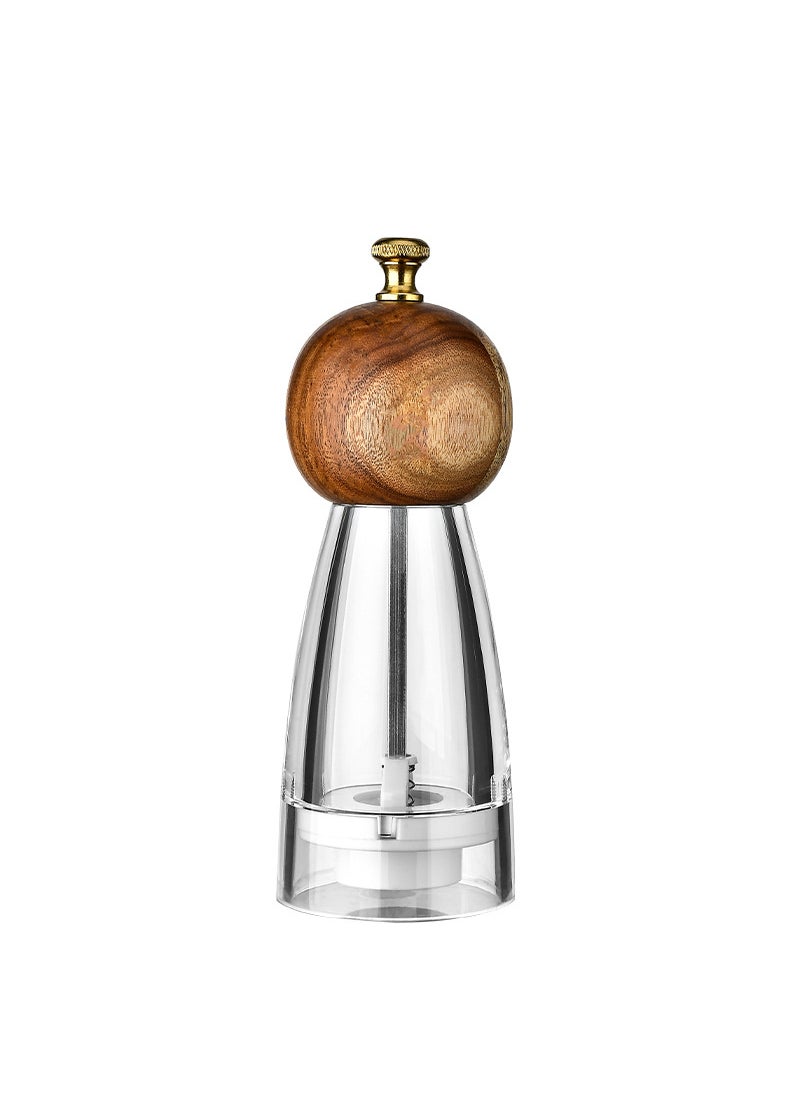 Manual Acrylic Pepper Salt Grinder Ceramic Core 6 inch acacia wood round head