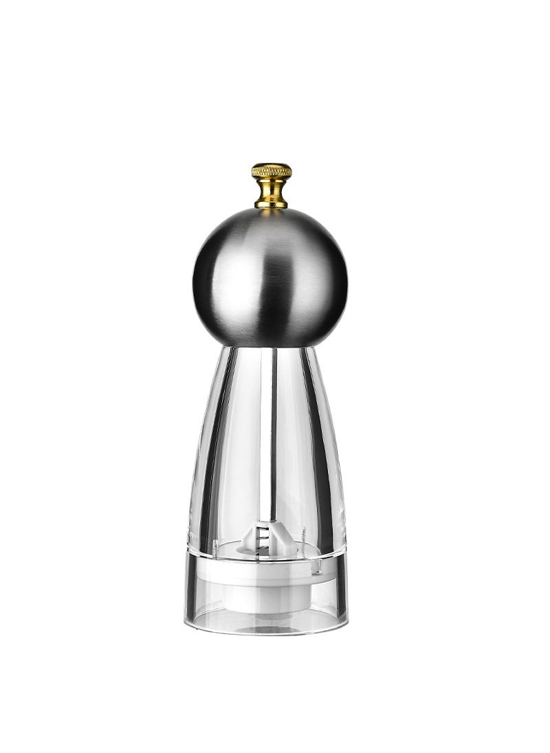 Manual Acrylic Pepper Salt Grinder Ceramic Core 6 inch stainless steel round head