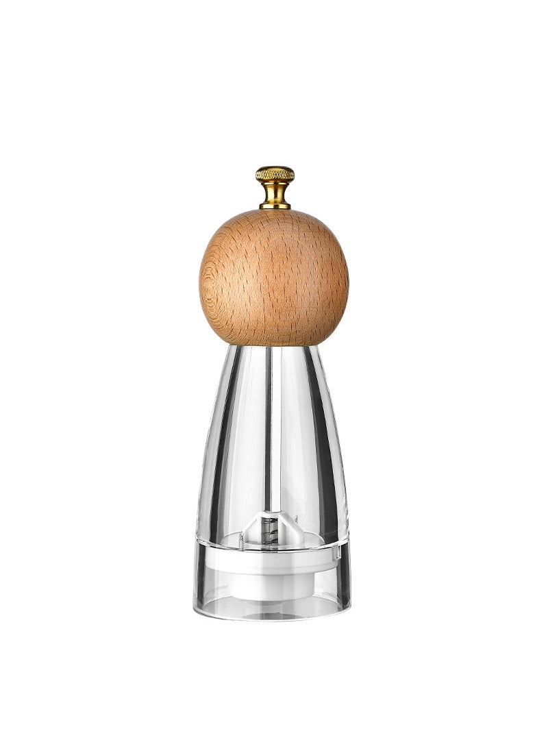 Manual Acrylic Pepper Salt Grinder Ceramic Core 6 inch beech wood round head