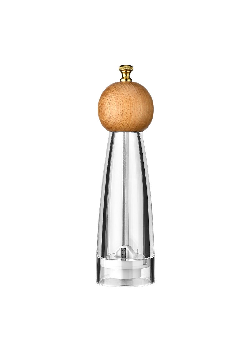 Manual Acrylic Pepper Salt Grinder Ceramic Core 8 inch beech wood round head