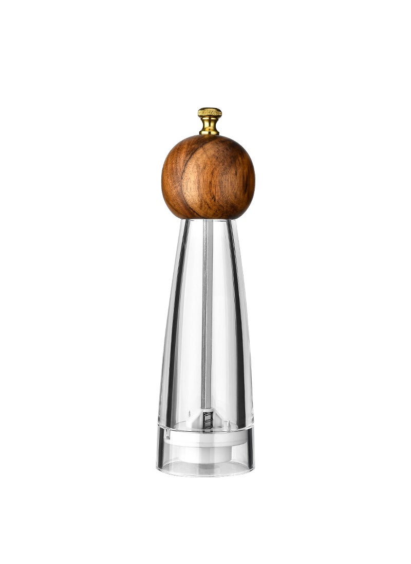 Manual Acrylic Pepper Salt Grinder Ceramic Core 8 inch acacia wood round head