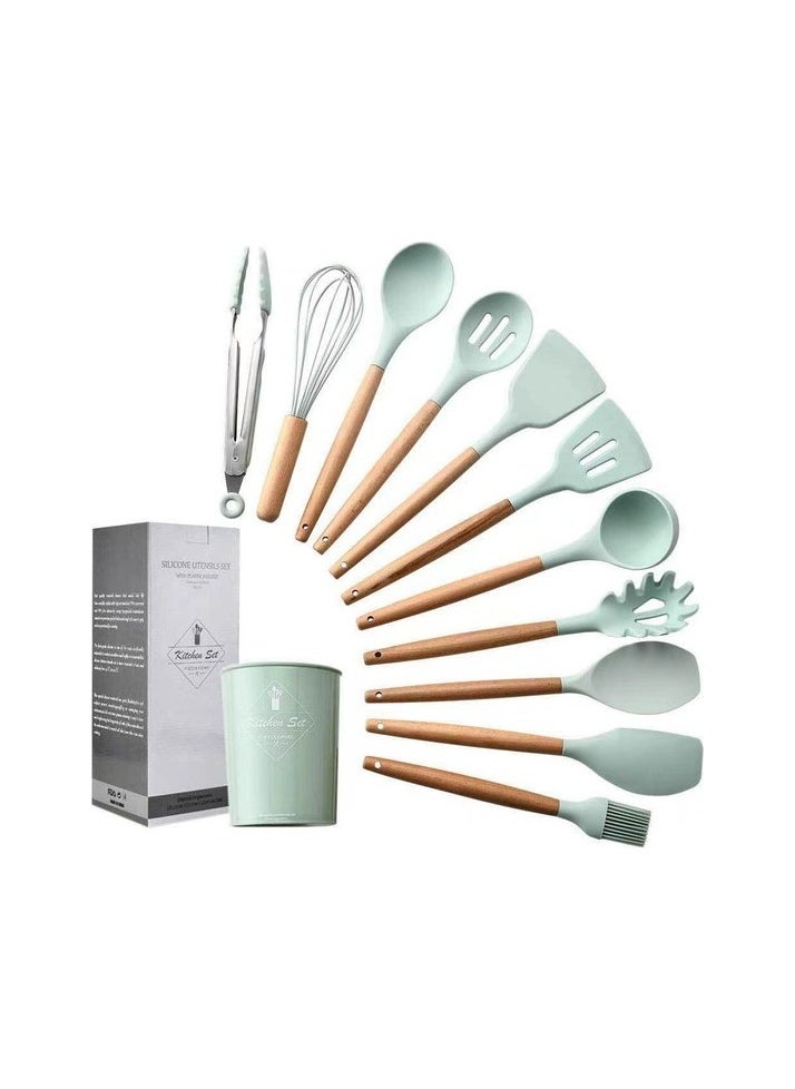 Beech storage purse silicone kitchen utensils 11 pieces set Colour:Green model:11 pieces