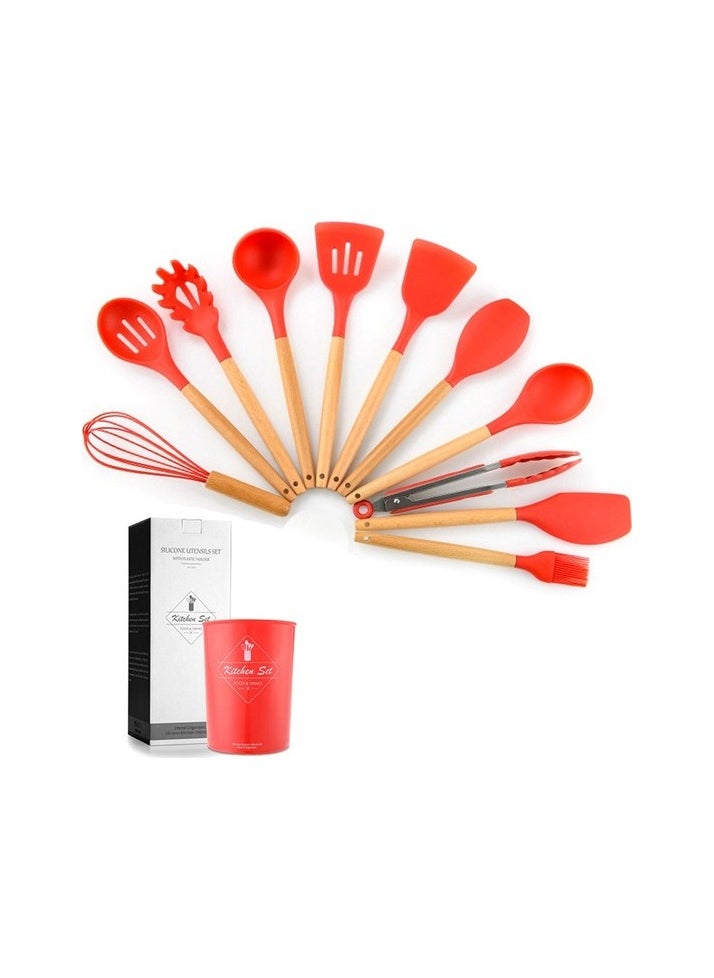 Silicone kitchen equipment with wooden handle 11 Colour:Red