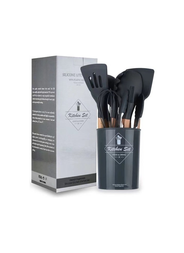 Beech storage purse silicone kitchen utensils 11 pieces dark gray Colour:Dark gray model:11 Piece Kitchen Set