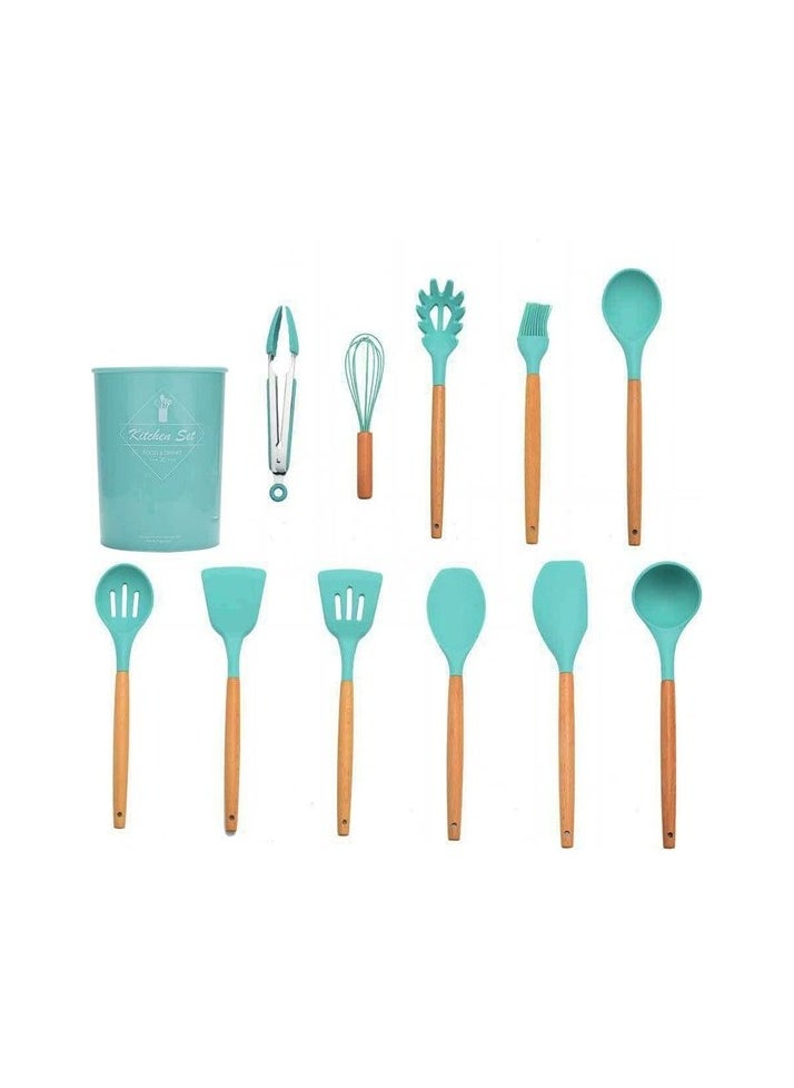 Silicone kitchen equipment with wooden handle 11 Colour:Light blue