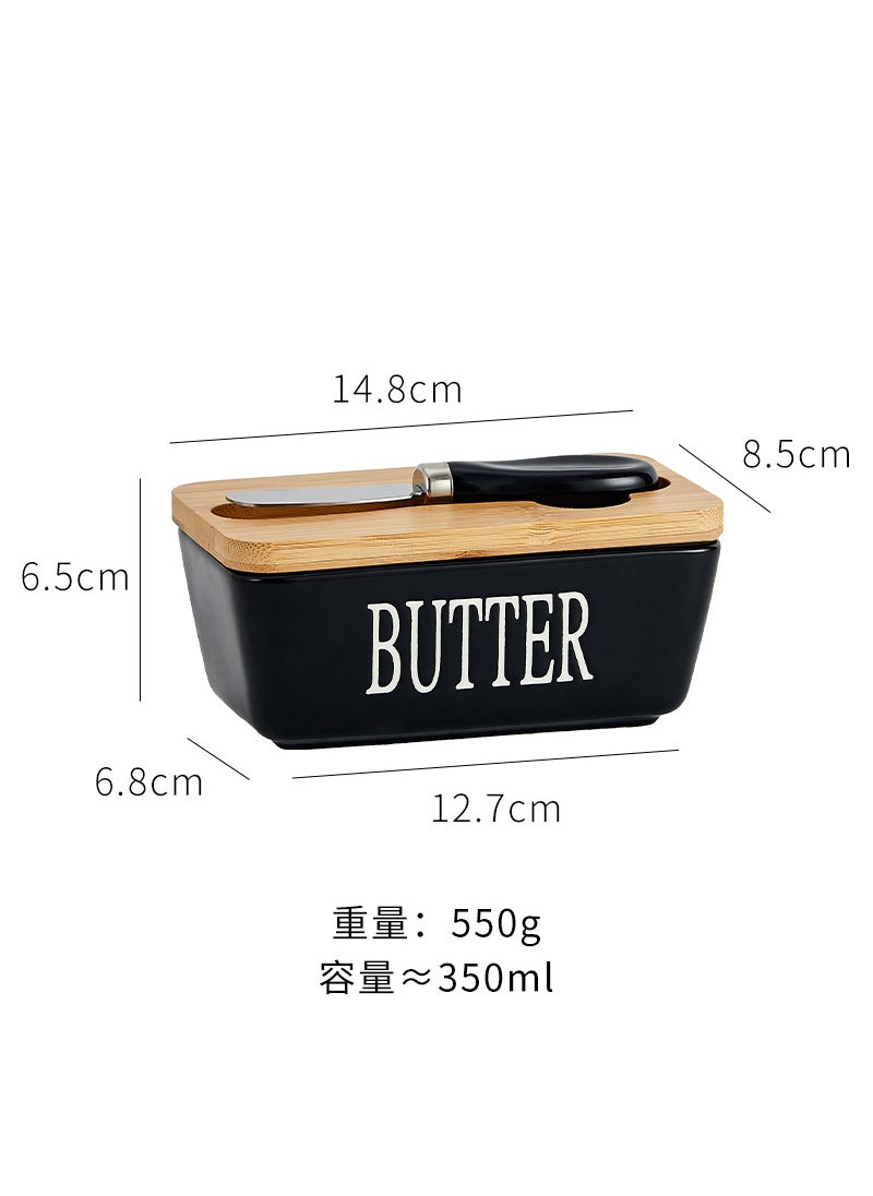 Rectangular Ceramic Butter Dish with Lid  Knife350ml black with knife and silk screen logo (18/box) 350ml black with knife and silk screen logo (18/box)