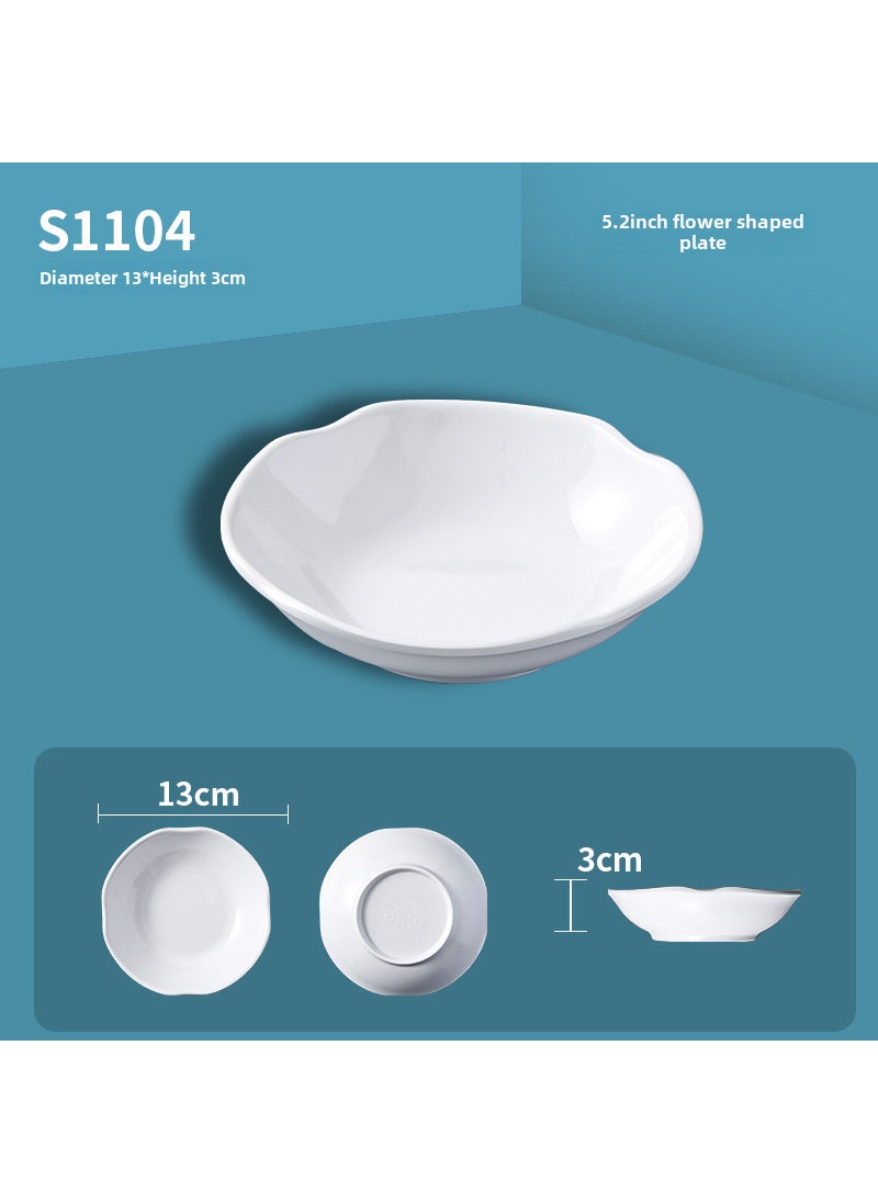 White melamine round flavor dish vinegar dish wholesale catering hot pot shop commercial imitation porcelain three-compartment dip dish seasoning dish 5.2-inch flower-shaped disc