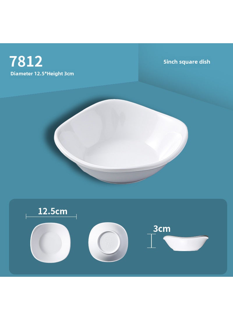 White melamine round flavor dish vinegar dish wholesale catering hot pot shop commercial imitation porcelain three-compartment dip dish seasoning dish 5 inch square disc