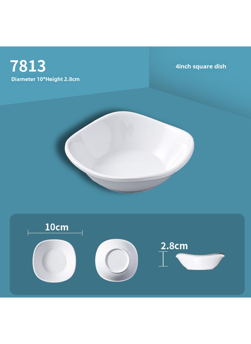 White melamine round flavor dish vinegar dish wholesale catering hot pot shop commercial imitation porcelain three-compartment dip dish seasoning dish 4 inch square disc