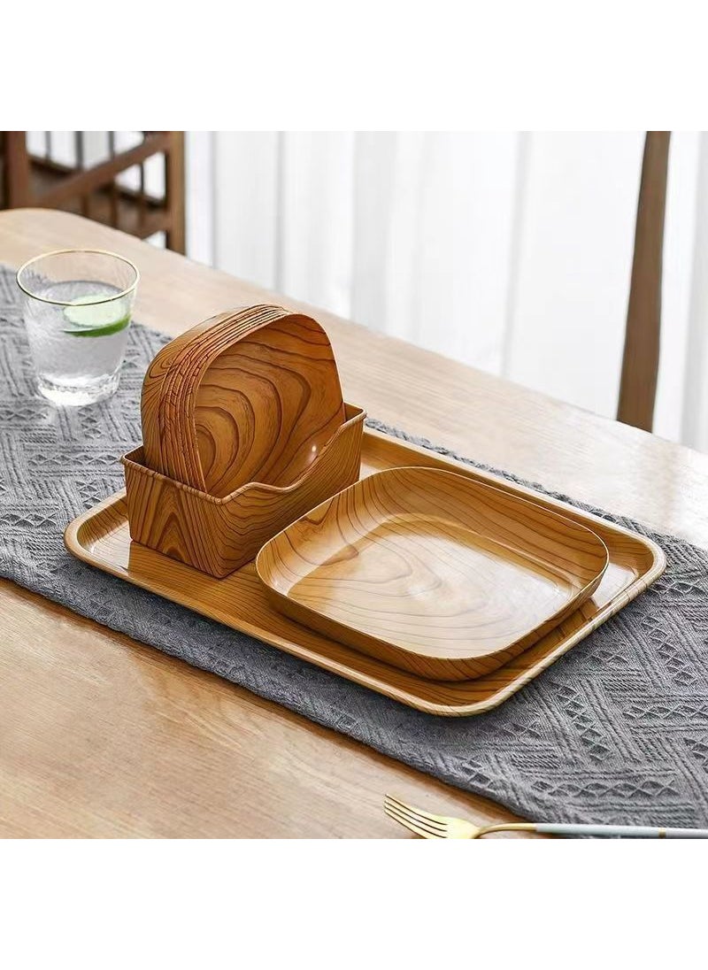 Creative Fruit Snack Tray with Wood Grain Design 8 small plates plus base medium plate large tray