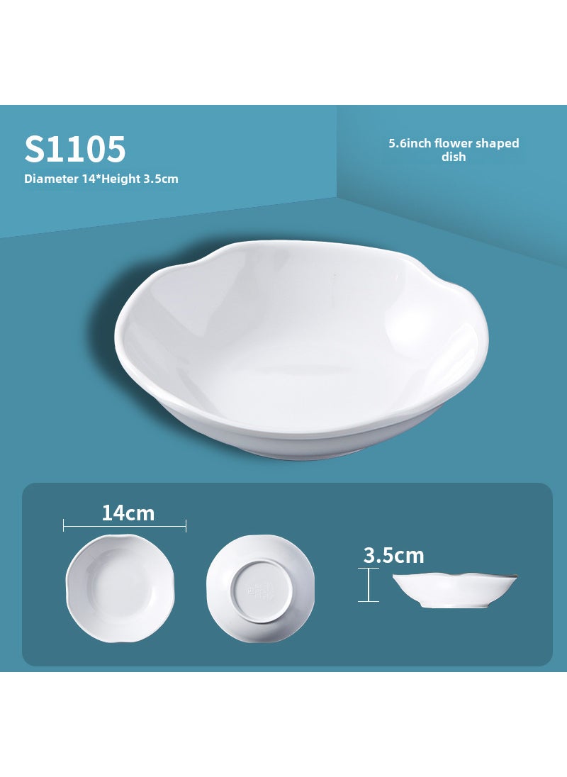 White melamine round flavor dish vinegar dish wholesale catering hot pot shop commercial imitation porcelain three-compartment dip dish seasoning dish 5.6-inch flower-shaped dish